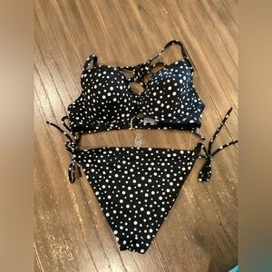 Victoria's Secret Black And White Polkadot Bikini set 34d top small bottom